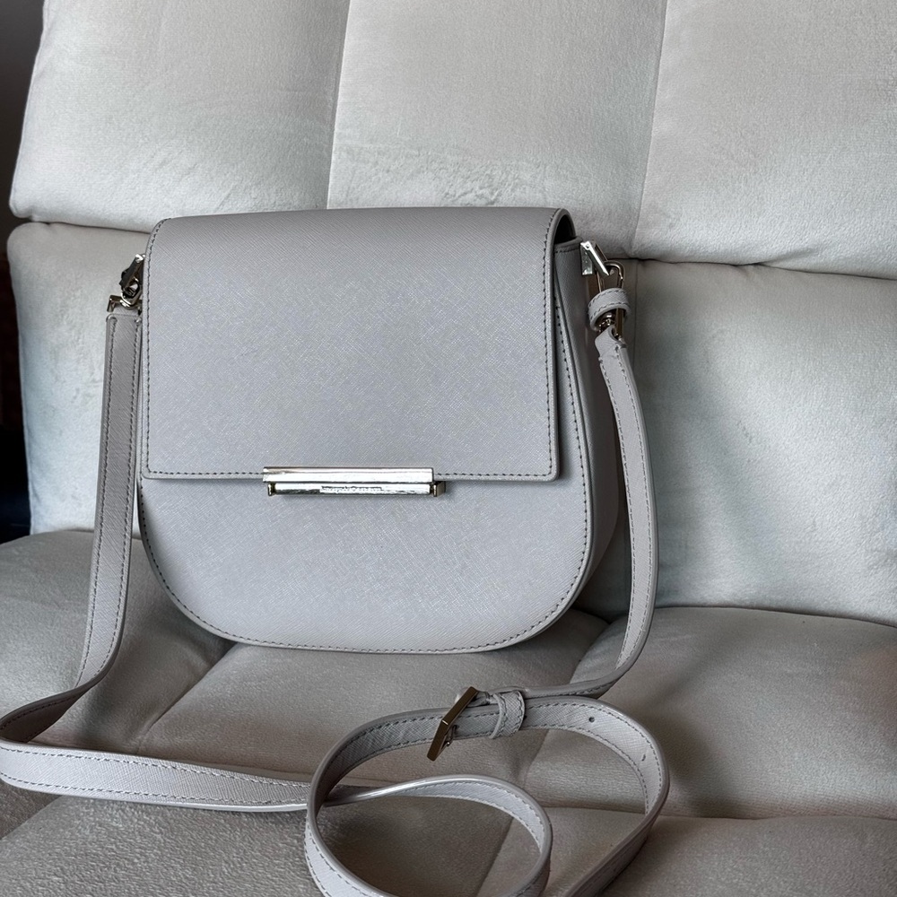Kate Spade Gray Crossbody Bag with Structured Design and Chrome Accents